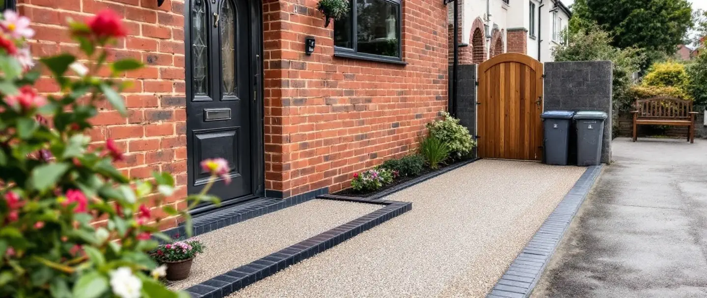 Step-free resin bound side path along the side of a house
